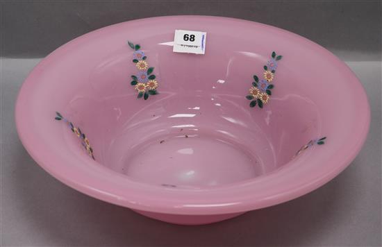A Turkish pink opaline glass bowl diameter 39.5cm